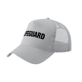 Lifeguard, Adult Structured Trucker Hat, with Mesh, GRAY (100% COTTON, ADULT, UNISEX, ONE SIZE)