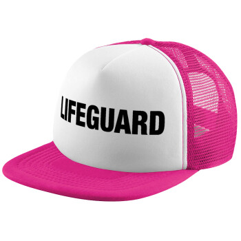 Lifeguard, Adult Soft Trucker Hat with Pink/White Mesh (POLYESTER, ADULT, UNISEX, ONE SIZE)