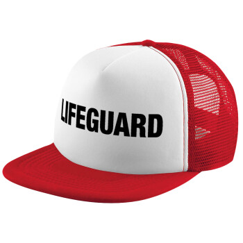 Lifeguard, Adult Soft Trucker Hat with Red/White Mesh (POLYESTER, ADULT, UNISEX, ONE SIZE)