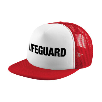 Lifeguard, Adult Soft Trucker Hat with Red/White Mesh (POLYESTER, ADULT, UNISEX, ONE SIZE)