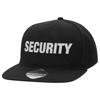 Security, Adult Flat Snapback Hat Black, (100% COTTON TWILL, ADULT, UNISEX, ONE SIZE)