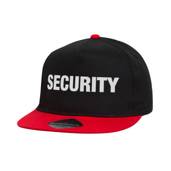 Security, Children's Flat Snapback Hat, Black/Red (100% COTTON, CHILDREN'S, UNISEX, ONE SIZE)