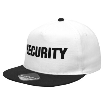 Security, Καπέλο Ενηλίκων Flat Snapback Λευκό/Μαύρο, (100% ΒΑΜΒΑΚΕΡΟ Twill, ΕΝΗΛΙΚΩΝ, UNISEX, ONE SIZE)