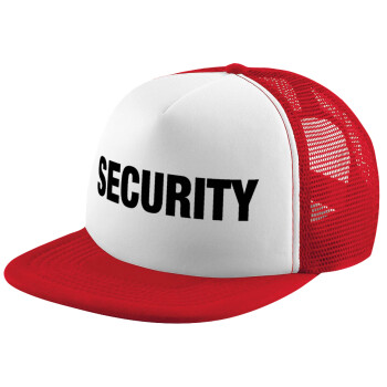 Security, Adult Soft Trucker Hat with Red/White Mesh (POLYESTER, ADULT, UNISEX, ONE SIZE)