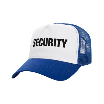 Security, Adult Structured Trucker Hat, with Mesh, WHITE/BLUE (100% COTTON, ADULT, UNISEX, ONE SIZE)