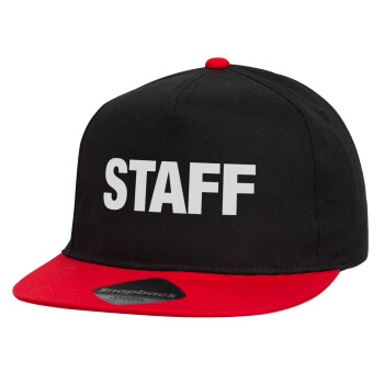Staff, Καπέλο παιδικό Flat Snapback, Μαύρο/Κόκκινο (100% ΒΑΜΒΑΚΕΡΟ, ΠΑΙΔΙΚΟ, UNISEX, ONE SIZE)