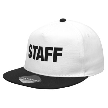 Staff, Καπέλο Ενηλίκων Flat Snapback Λευκό/Μαύρο, (100% ΒΑΜΒΑΚΕΡΟ Twill, ΕΝΗΛΙΚΩΝ, UNISEX, ONE SIZE)