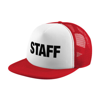 Staff, Adult Soft Trucker Hat with Red/White Mesh (POLYESTER, ADULT, UNISEX, ONE SIZE)