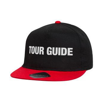 Tour Guide, Καπέλο παιδικό Flat Snapback, Μαύρο/Κόκκινο (100% ΒΑΜΒΑΚΕΡΟ, ΠΑΙΔΙΚΟ, UNISEX, ONE SIZE)