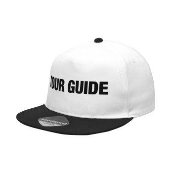 Tour Guide, Καπέλο Ενηλίκων Flat Snapback Λευκό/Μαύρο, (100% ΒΑΜΒΑΚΕΡΟ Twill, ΕΝΗΛΙΚΩΝ, UNISEX, ONE SIZE)