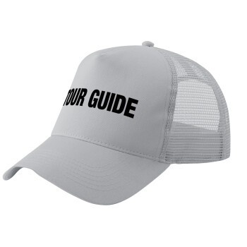 Tour Guide, Adult Structured Trucker Hat, with Mesh, GRAY (100% COTTON, ADULT, UNISEX, ONE SIZE)