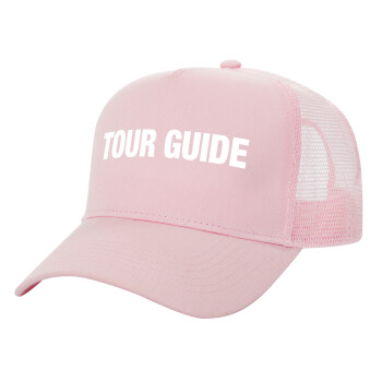 Tour Guide, Καπέλο Ενηλίκων Structured Trucker, με Δίχτυ, ΡΟΖ (100% ΒΑΜΒΑΚΕΡΟ, ΕΝΗΛΙΚΩΝ, UNISEX, ONE SIZE)
