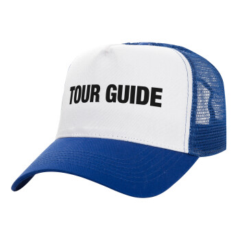 Tour Guide, Adult Structured Trucker Hat, with Mesh, WHITE/BLUE (100% COTTON, ADULT, UNISEX, ONE SIZE)