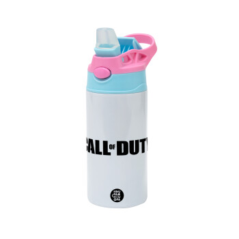 Call of Duty, Children's hot water bottle, stainless steel, with safety straw, Pink/BlueCiel (360ml) BPA FREE