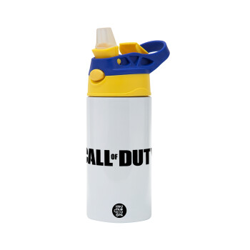 Call of Duty, Children's hot water bottle, stainless steel, with safety straw, green, blue (360ml) BPA FREE