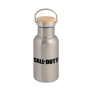 Call of Duty, Stainless steel metallic thermos flask, silver with a bamboo lid, double-walled, 350ml.