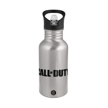 Call of Duty, Water bottle Silver with straw, stainless steel 500ml