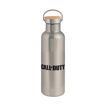 Call of Duty, Μεταλλικό παγούρι θερμός (Stainless steel) Ασημένιο με ξύλινο καπακι (bamboo), διπλού τοιχώματος, 750ml