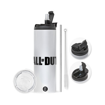 Call of Duty, Travel Tumbler 2 Lids, with metal straw & cleaning brush (Stainless steel 304 Food grade, BPA free, 600ml)