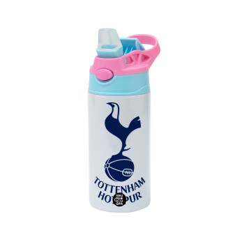 Tottenham Hotspur, Children's hot water bottle, stainless steel, with safety straw, Pink/BlueCiel (360ml) BPA FREE