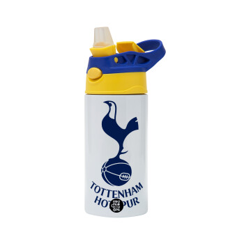 Tottenham Hotspur, Children's hot water bottle, stainless steel, with safety straw, green, blue (360ml) BPA FREE