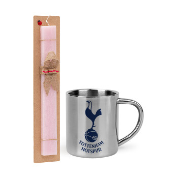 Tottenham Hotspur, Easter Set, metallic thermal cup (300ml) & aromatic flat Easter candle (30cm) (PINK)