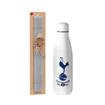 Tottenham Hotspur, Easter Set, metallic Inox water bottle (700ml) & Easter scented flat candle (30cm) (GRAY)