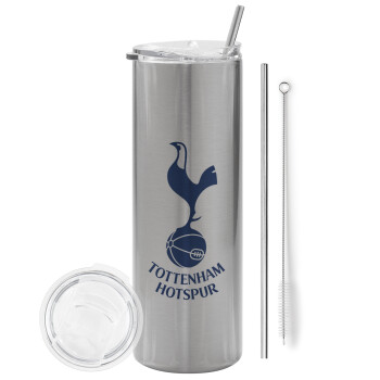 Tottenham Hotspur, Eco friendly stainless steel Silver tumbler 600ml, with metal straw & cleaning brush