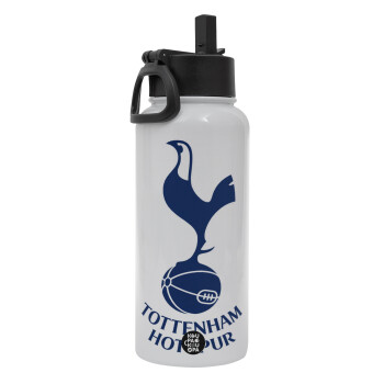 Tottenham Hotspur, Metal mug thermo White with Straw and Spout Lid (Stainless steel), double wall, 950ml