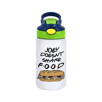 Joey Doesn't Share Food, Children's hot water bottle, stainless steel, with safety straw, green, blue (350ml)