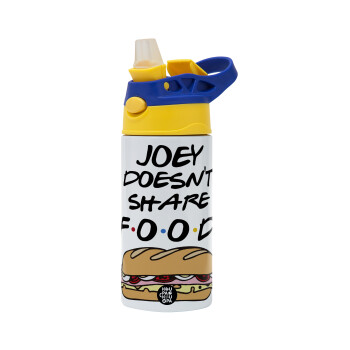 Joey Doesn't Share Food, Children's hot water bottle, stainless steel, with safety straw, green, blue (360ml) BPA FREE