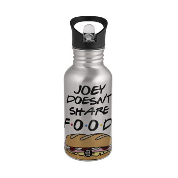 Joey Doesn't Share Food, Water bottle Silver with straw, stainless steel 500ml