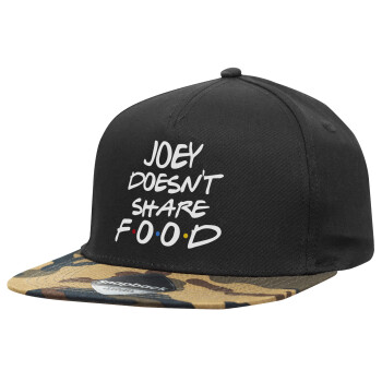 Joey Doesn't Share Food, Adult Flat Snapback Hat Black/Camouflage, (100% COTTON TWILL, ADULT, UNISEX, ONE SIZE)