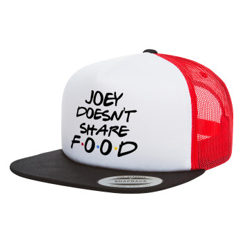 Joey Doesn't Share Food, Adult Foam Flat Snapback with Mesh Black-White-Red (POLYESTER, ADULT, UNISEX, ONE SIZE)