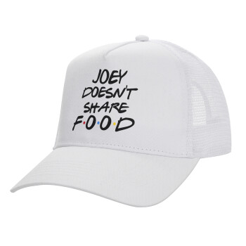 Joey Doesn't Share Food, Structured Trucker Adult Hat, with Mesh, WHITE (100% COTTON, ADULT, UNISEX, ONE SIZE)