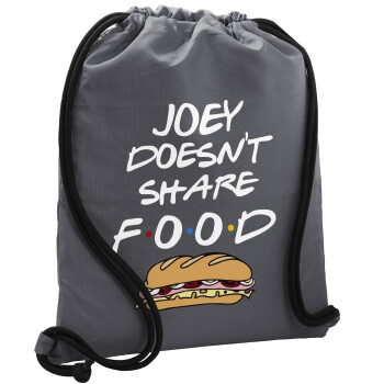 Joey Doesn't Share Food, Τσάντα πλάτης πουγκί GYMBAG ΓΚΡΙ, με τσέπη (40x48cm) & χονδρά κορδόνια