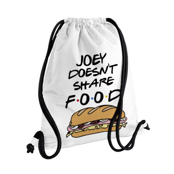 Joey Doesn't Share Food, Τσάντα πλάτης πουγκί GYMBAG λευκή, με τσέπη (40x48cm) & χονδρά κορδόνια
