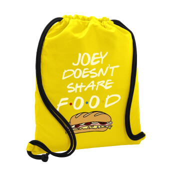 Joey Doesn't Share Food, Backpack pouch GYMBAG Yellow, with pocket (40x48cm) & thick cords