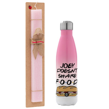 Joey Doesn't Share Food, Easter Set, Metallic pink/white (Stainless steel) thermos, double-walled, 500ml & aromatic flat Easter candle (30cm) (PINK)