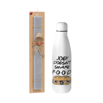 Joey Doesn't Share Food, Easter Set, metallic stainless thermos bottle (500ml) & scented flat Easter candle (30cm) (GRAY)