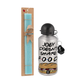 Joey Doesn't Share Food, Easter Set, metallic silver aluminum water bottle (500ml) & scented flat Easter candle (30cm) (TURQUOISE)