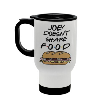 Joey Doesn't Share Food, Stainless steel travel mug with lid, double wall white 450ml