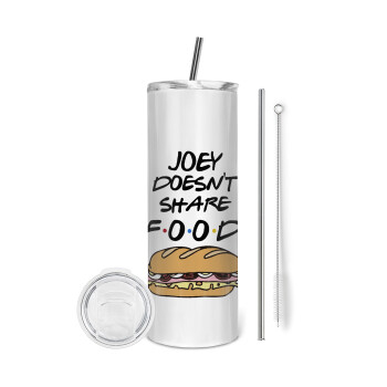 Joey Doesn't Share Food, Eco friendly ποτήρι θερμό (tumbler) από ανοξείδωτο ατσάλι 600ml, με μεταλλικό καλαμάκι & βούρτσα καθαρισμού