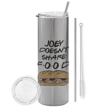 Joey Doesn't Share Food, Tumbler stainless steel Silver 600ml, with metal straw & cleaning brush