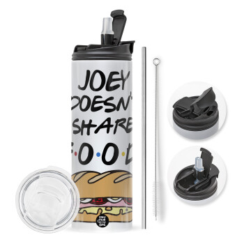 Joey Doesn't Share Food, Travel Tumbler 2 Lids, with metal straw & cleaning brush (Stainless steel 304 Food grade, BPA free, 600ml)