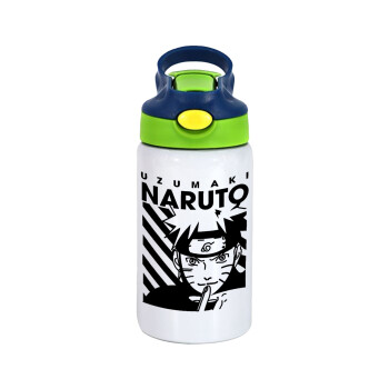 Naruto uzumaki, Children's hot water bottle, stainless steel, with safety straw, green, blue (350ml)