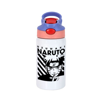 Naruto uzumaki, Παιδικό παγούρι θερμό, ανοξείδωτο, με καλαμάκι ασφαλείας, ροζ/μωβ (350ml)