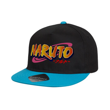 Naruto uzumaki, Child's Flat Snapback Hat, Black/Blue (100% COTTON, CHILD, UNISEX, ONE SIZE)