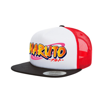 Naruto uzumaki, Adult Foam Flat Snapback with Mesh Black-White-Red (POLYESTER, ADULT, UNISEX, ONE SIZE)