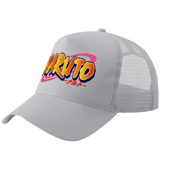 Naruto uzumaki, Adult Structured Trucker Hat, with Mesh, GRAY (100% COTTON, ADULT, UNISEX, ONE SIZE)